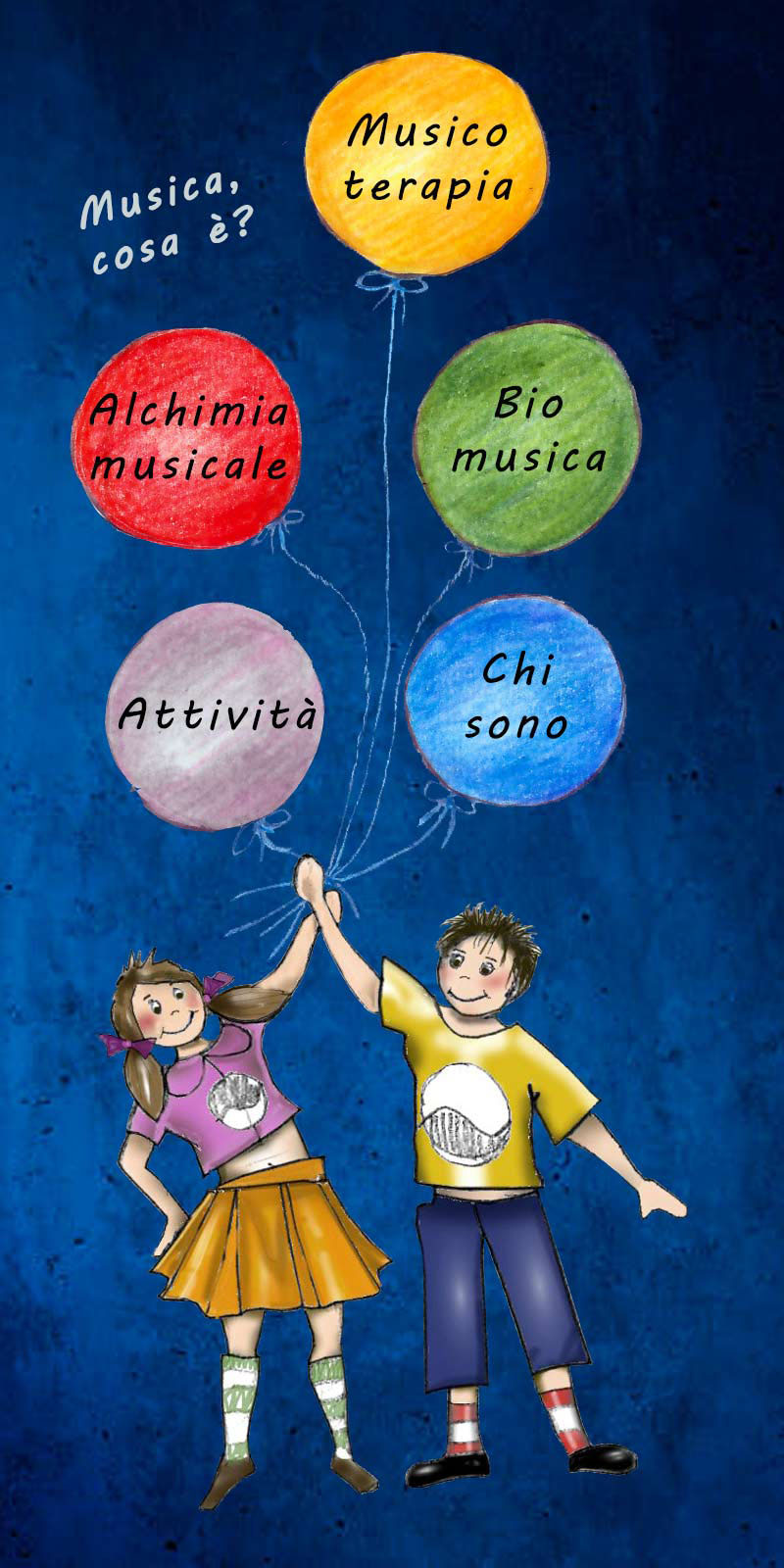 disegno di bambini con palloncini colorati